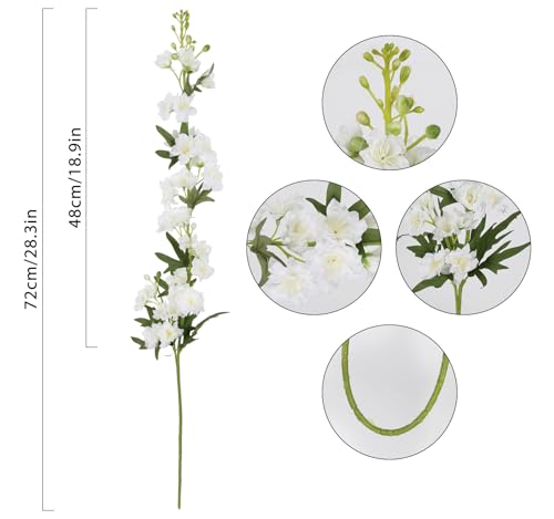 IPOPU White Flower Larkspur Artificial Flowers 5PCS Faux Delphinium Silk for Vase, Decoration, Floral Centerpieces, Wedding Table, Home Decor - color: 5pcs-white