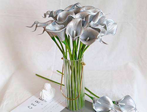 DuHouse 20Pcs Artificial Calla Lily Flower Real Touch Latex Flowers for DIY Wedding Bouquet Party Home Decor (925 Silver) - color: 925 Silver, size: 20pcs