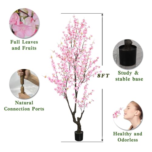 Faux Cherry Blossom Tree 8FT Aritifical Pink Flower Tree Indoor,Fake Cherry Blossom Tree for Home Decor Gift - color: Pink-ap05