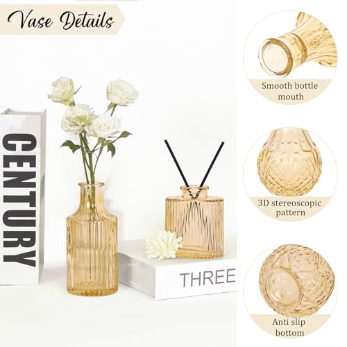 36Pcs Bud Vases Set Small Vintage Glass Bottles Bud Vases in Bulk Multiple Shape Cute Glass Vases for Rustic Wedding Centerpieces Table Decorations and Home Decor (Champagne) - color: Champagne