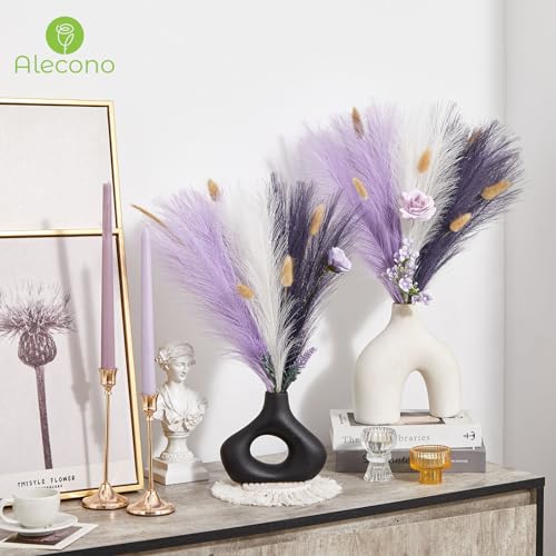 Alecono 30pcs Pampas Grass Decor 17.7 Inch, Pampas Grass Decor Fluffy, Floral Arrangement and Vase Filler for Home Wedding Party(Purple, Lavender, White) - color: Purple & Lavender & White, size: 30pcs
