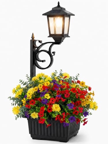 PASAMIC 2 in 1 Outdoor Flower Pots for Real or Fake Flowers, Solar Lamp Post Lights - Wall Mount or Freestanding, Waterproof Decorative Lamp for Lawn, Patio, Front/Back Door, Warm White - size: 1 Pack