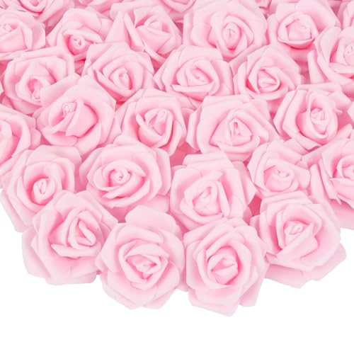 100pcs Foam Rose Artificial Flower Heads, 3-Inch Light Pink Fake Flower Heads Stemless Rose Flowers Bulk for DIY Crafts,Wedding Bouquets Party Baby Shower Home Decor (Light Pink) - color: Light Pink, size: 100PCS