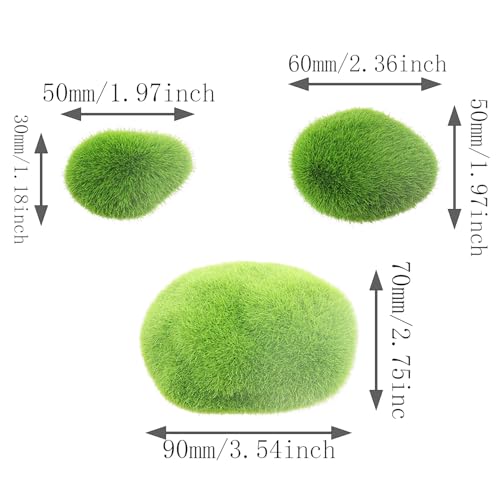 MDXing 12PCS 3 Sizes Artificial Moss Rock Decoration 42 60 90 3x5 5x6 7x9cm PVC Artificial Moss Rocks for Styled Tree Bonsai Floral Microlandscapes Dollhouse Miniature Scenes