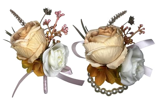 Corsage and Boutonniere Set Corsage Wistlet Burnt Orange Corsage Wrist Artificial Flower Perfert for Proms | Weddings for Bride,Bridesmaids, Groom,Groomsmen Decor (Burnt Orange) - color: Burnt Orange