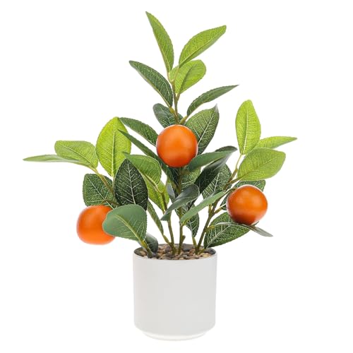 Woration Artificial Orange Plant Potted 14.5inches Small Faux Fruit Orange Tree Bonsai with White Pot Table Centerpiece Farmhouse Style Home Office Desk Shelf Decoration Indoor - color: Artificial Orange Plant Potted