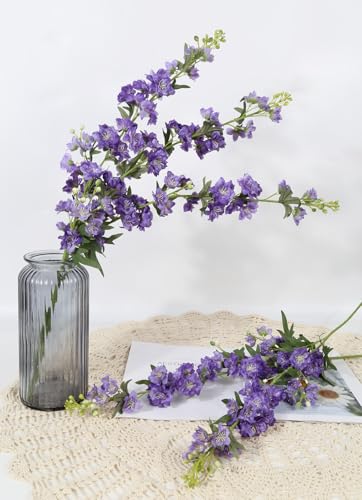 IPOPU Purple Delphinium Artificial Flowers 5PCS Silk Flowers with Stems 28.3" Realistic Larkspur Faux Delphinium for Wedding Centerpieces Home Tables Party Decor (Purple) - color: 5pcs-purple