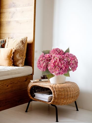 JINWOE Bright Pink Boho Artificial Hydrangeas Flowers,4Pcs 21" Real Touch Lifelike Silk Artificial Hydrangeas, Full Fake Flowers for Bouquet Table Centerpieces Spring Wedding Indoor Home - color: Magenta Pink