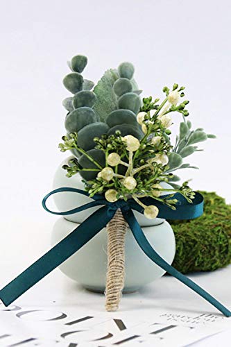 ChezMax Wedding Handmade Corsage Fake Succulent Eucalyptus Plants Realistic Greeny Boutonniere Wedding Decor 2pcs - color: C-greeny Boutonniere-2 Pcs