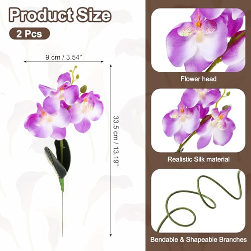 uxcell 2 Pcs Artificial Phalaenopsis Fake Flowers, 13 Inch Real Touch Artificial Floral Fake Bouquet for Wedding Bride Shower Gift Home Decor DIY Crafts, Purple - color: Purple, size: 13 Inch