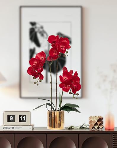Artificial Orchid Set Fake Phalaenopsis Flower Faux Butterfly Orchid Real Touch Orchid for Wedding Home Office Party Hotel Yard Decoration Restaurant - color: Red