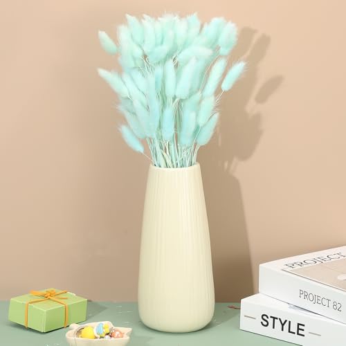 PATIKIL 15.7in Bunny Tails Dried Flowers, 80pcs Pampas Grass Decor Rabbit Tail Natural Pampas Grass Bulk Fluffy Faux Pampas Grass Dried for Home Boho Decor Vase Wedding Table, Light Blue - color: Light Blue