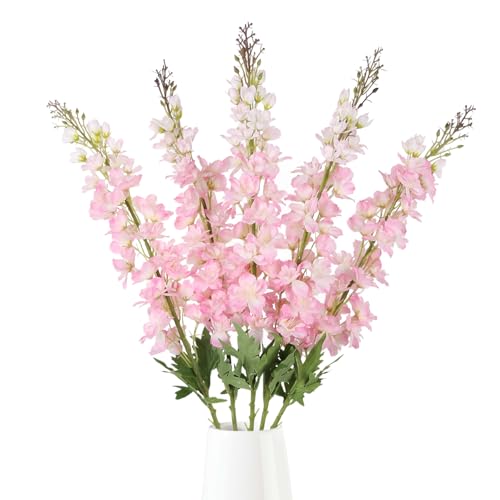 IPOPU 40" Pink Delphinium Artificial Flowers 5PCS Faux Delphinium Larkspur Silk Flowers Long Stem Artificial Flowers for Home Wedding Floral Arrangement Centerpiece Decor(Pink) - color: Pink
