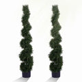 Two 5 Foot 4 Inch Artificial Cypress Spiral Trees Potted Indoor or Outdoor