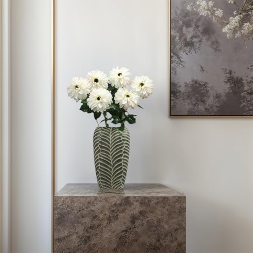 Artificial Chrysanthemums, Daisy Silk Flowers 6 Stems, Aster & Zinnia-Like Large Blooms in Gradient Colors, 24.8" Long Faux Marguerite for Indoor Outdoor Home Decor (White/Pink Trace) - color: White /Pink Trace