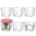 6 Pack Square Glass Vases 5"x 5" x 5", Plant Terrarium, Floating Candle Holder, Clear Bulk Flower Vases for Centerpieces,Wedding Party, Office Decorations, Home Décor, Events - size: 5"-6Pack