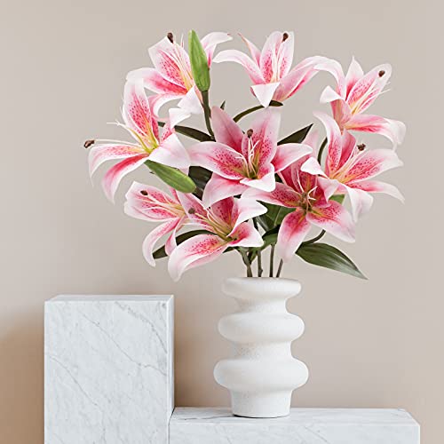 SNAIL GARDEN 12 Artifical Lily Flowers with 9 Heads Full Bloom Lily & 3 Buds, Long Stem Artificial Stargazer Lilies, Faux Tiger Bouquets for Home Hotel Flower Arrangement Party Decor
