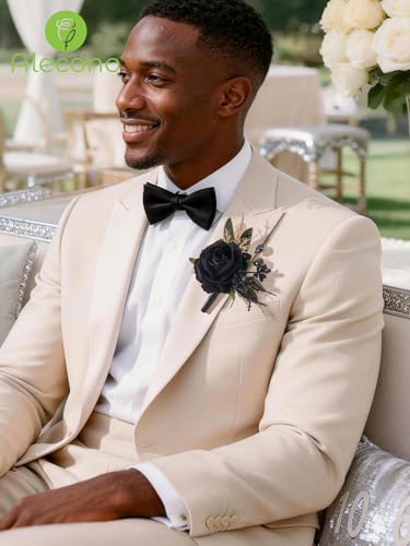 Alecono Black and White Corsage and Boutonniere Set, Corsages for Bride Bridesmaid Groom Bridegroom, Artificial Flowers for Prom Graduation Ceremony Anniversary - color: Black and White, size: Corsage and Boutonniere Set