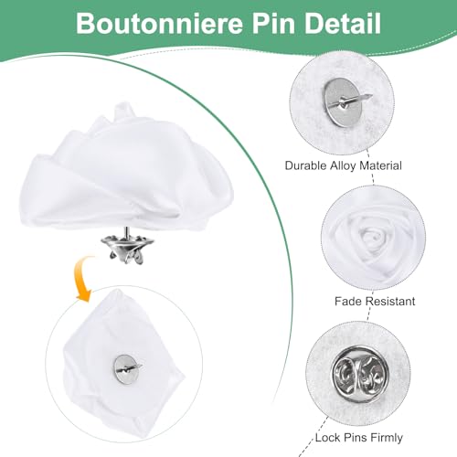M METERXITY 16-Pack Lapel Pin for Men, Handmade Flower Brooch Button Pins for Men Suits, Formal Boutonnieres for Wedding/Groom/Corsage - color: White