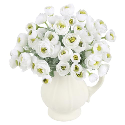 3 Bundles Mini White Peonies Artificial Flowers,9.84" White Silk Faux Ranunculus Flower,Artificial Peonies with Stems for Farmhouse Home Office Dining Table Wedding Spring Centerpiece Decor - color: White