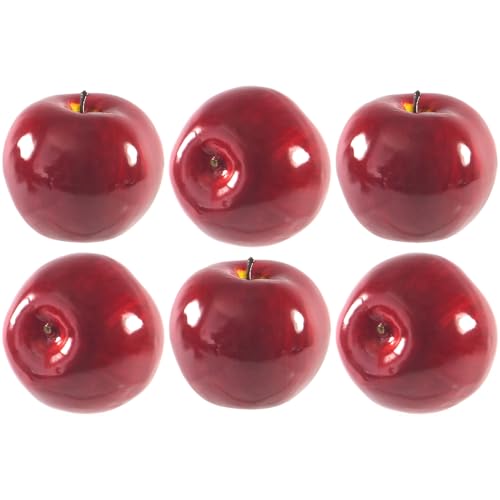 Vasefill 6-Pack Artificial Red Apple Round Plastic Apples Fruit Six Pieces Fake Fuji Jonathan Manzana - color: Apple (Fuji Red)