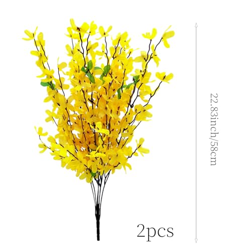 2PCS Artificial Forsythia Branches Yellow Silk Spring Flowers Artificial Orchids Flowers Fake Jasmine Faux Forsythia Stems for Indoor Home Decor Dining Table Centerpieces Party Wedding Outdoor - color: Yellow-2