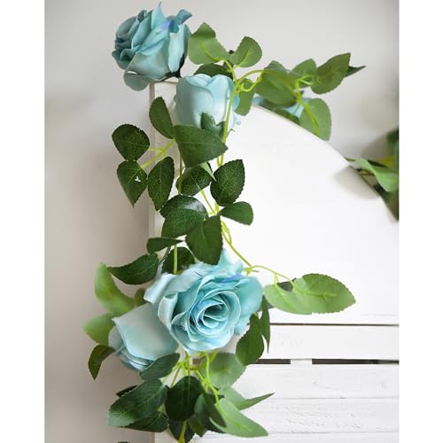 FiveSeasonStuff 29 Ft 4 Pack Rose Silk Flower Garland Artificial Flowers Decoration Hanging Floral Décor for Wedding Baby Shower Birthday Party Garden (Sky Blue) - color: Sky Blue