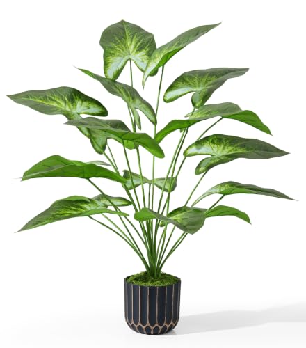 florisso 26" 3D Printed Artificial Tropical Potted Plant, Realistic Tall Faux Plant Indoor Outdoor Tree for Living Room Home Decor - size: 26" Tropical Plant