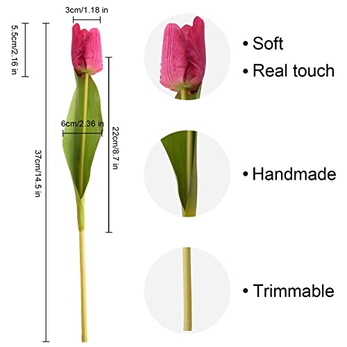 20PCS Artificial Tulips Real Touch Faux Flower Moisturizing Tulips for Photography Ornaments Home Garden Wedding Party Decor Fake Flowers (Fushcia) - color: Fushcia
