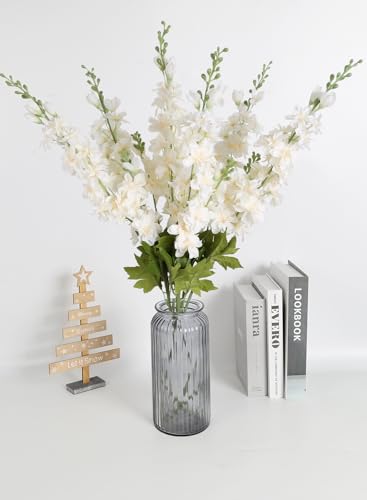 6PCS Champagne Silk Flowers Artificial Delphinium 33" Long Stem Flowers for Tall Vase Ivory White Faux Flowers for Wedding Centerpieces for Home Decor Indoor (Champagne) - color: Champagne