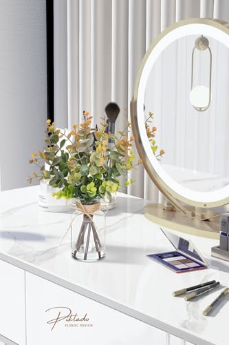 Artificial Eucalyptus Stems in Vase with Faux Water,Fake Plants for Bathroom,Coffee Table,Green Leaves for Centerpiece,Faux Greenery Plants Decorations.(Eucalyptus-Greyish Orange) - color: Eucalyptus-greyish Orange