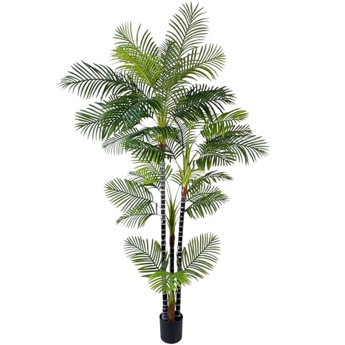 8FT Artificial Palm Tree, Tall Fake Plant Areca Palm in Black Pot, Lifelike Silk Outdoor Faux Trees UV Resistant Large Plant for Indoor House Office Living Room Hotel Villa Decor - color: 8ft-b