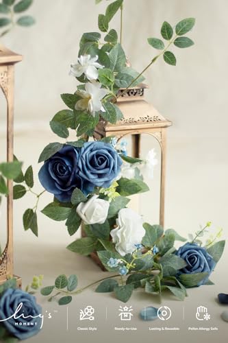 Ling's moment 6Pack 1.8ft Artificial Flowers Garland Navy Blue | Lantern Flower Centerpieces, Wedding Aisle Decor, Chair Flowers Arch Floral, Signs Table Wall Decoration - color: Blu-dusty Blue & Navy