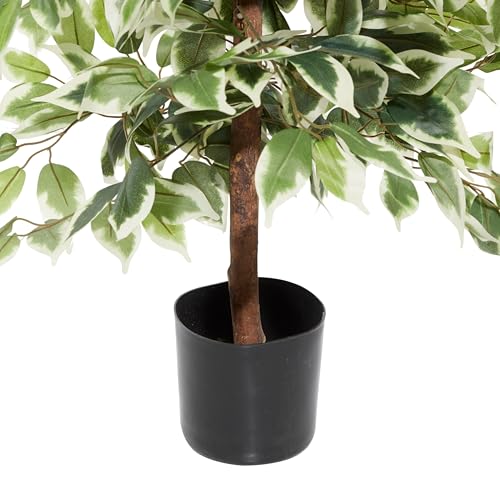 Deco 79 Faux Foliage Ficus Tall Artificial Tree with Realistic Leaves and Black Plastic Pot, 23" x 24" x 38", Green