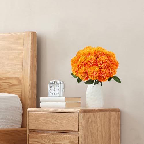 SITUMEIZI 12 Pcs Orange Artificial Chrysanthemums Flowers Ball Flower Fake Mums Silk for Fall Decor Halloween Thanksgiving Day Wedding Home Kitchen Decoration Floral Arrangement - color: Orange, size: 12 Pieces