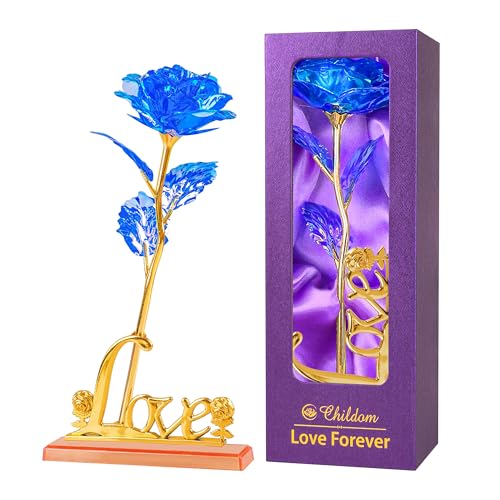 Childom Mothers Day Rose Gifts for Mom,Birthday Gifts for Women,Mothers Day Flowers Gifts for Mom from Daughter Son,Blue Artificial Flower Gift with Love Stand for Wife,Grandma,Daughter,Anniversary - color: Colorful Blue With Love Stand