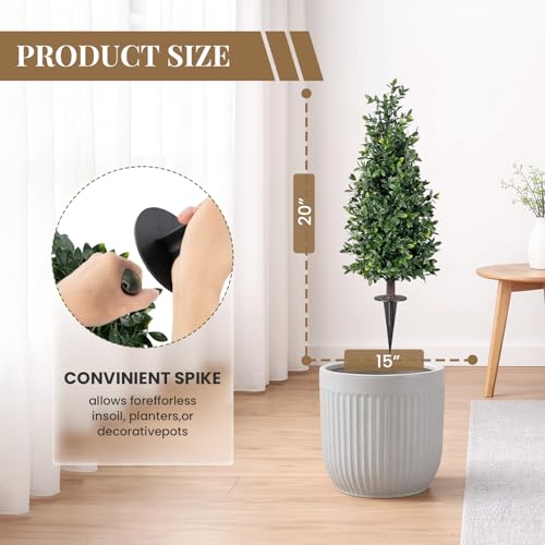 2FT Artificial Boxwood Topiary Trees with Ground Spike, 2 Pack Faux Boxwood Topiaries Cone Bushes Trees UV Resistant Artificial Shrubs for Indoor Outdoor Front Porch Garden - color: Boxwood-3