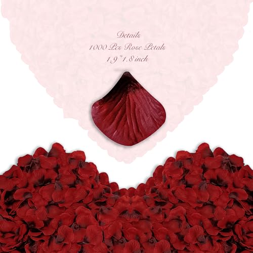 Pyrrhiax 1000 Pieces Rose Petals, Artificial Silk Rose Petals, Dark Red Dot Black, Classic/Elegant/Romantic Style, Flat, Indoor Use, Wedding/Anniversary Decor - color: Dark Red Dot Black, size: 1000pcs