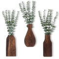 Kathfly 3pcs Wooden Wall Planter Vase with 3pcs Artificial Eucalyptus Boho Hanging Planter for Indoor Plants Wood Wall Art Decor Modern Farmhouse Entryway Bathroom Decor