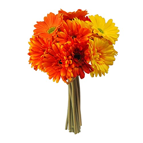 16Pcs Artificial Flowers Colorful Gerbera Daisies Bouquets with Vibrant Color Daisy Lifelike Flowers Arrangements for Home Wedding Table Center Decor,Cemetery Grave Decor(Orange+Yellow+Red) - color: Orange