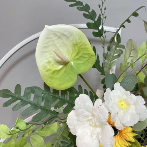 Corkwaw 8 Pcs 23-5/8 inch Artificial Anthurium Flowers Real Touch Fake Flower for Table Centerpieces Arrangement and Bridal Wedding Festival Decor Flower Arrangement (White Green) - color: White Green