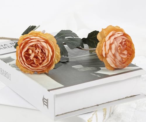 IPOPU 10pcs Orange Peonies Artificial Flowers Real Touch Silk Peonies with Stems Real Look Fake Peony for Home Table Decorations Wedding Faux Flowers Arrangements - color: Orange