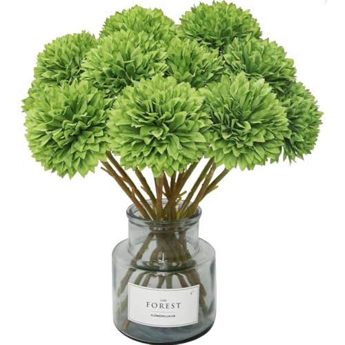 Tinsow 12 pcs Artificial Flowers Green Faux Ball Chrysanthemum Bouquet Flowers Wedding Bouquet for Spring Home Garden Party Wedding Decoration St Patricks Day Table Centerpiece - color: Grass Green