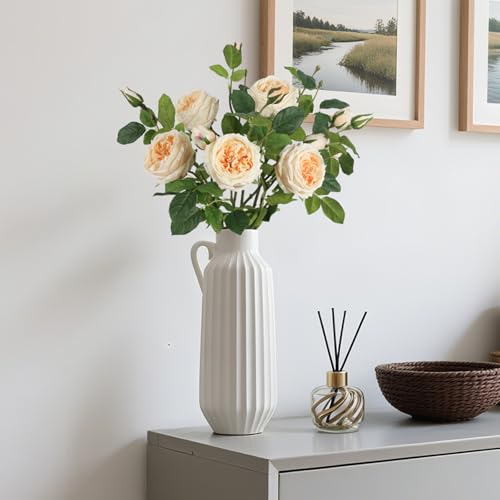 Real Touch Austin Roses Peonies Artificial Flowers 4 Bouquets Latex Fake Peonies with Long Stem Realistic Faux Peonies Flower for Wedding Party Home Table Centerpieces Decorations (Champagne) - color: Champagne