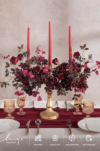 Ling's moment Artificial Greenery Stems Box Set, Faux Greenery Picks for DIY Bridal Bouquets Wedding Floral Arrangement Table Centerpieces, Black Baccara & Burgundy - color: Filler Flower Combo- Black Baccara & Burgundy