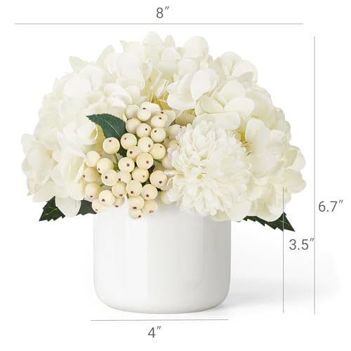 Dahey Hydrangea Artificial Flowers in Small Ceramic Vase, Fake Flower Floral Arrangements for Living Room Bathroom Dining Table Centerpice Wedding Party Spring Home Decor