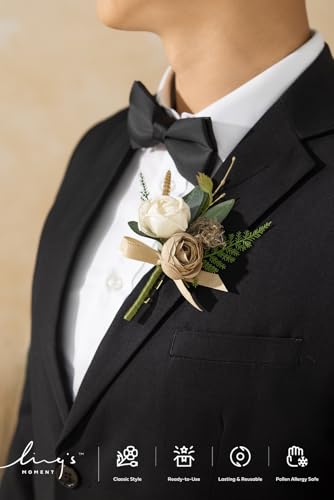 Ling's moment Boutonniere for Men, 6pcs Groom Groomsmen Boutonniere, Artificial Flowers for Wedding Decor/Prom/Homecoming, etc.Brown - color: Brn-brown