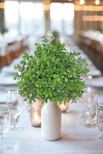 GnFlus Artificial 5Pcs Faux Seeded Eucalyptus Leaves Stems Fake Plants Sharp UV Resistant Faux Plastic Boxwood for Kitchen Office Garden Porch Farmhouse Window Box Home Decor - color: Eucalyptus