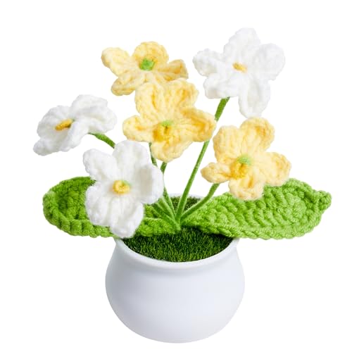Crochet Flowers Cute Gradient Yellow Handmade Knitted Potted Flower Plants Valentines Gifts for Mom Teacher Birthday Graduation Desk Decor Car Dashboard Home Room Office Decorations for Women - color: Gradient Yellow