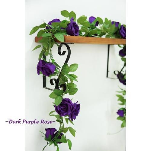 Felice Arts 2 Pack Dark Purple Artificial Flower Garland Each 6.5FT Fake Rose Vine Hanging Floral Garland for Wedding Flowers Table Arrangement Room Teepee Mirror Decor - color: Darkpurple